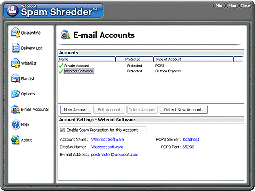 Webroot Spam Shredder Screenshot